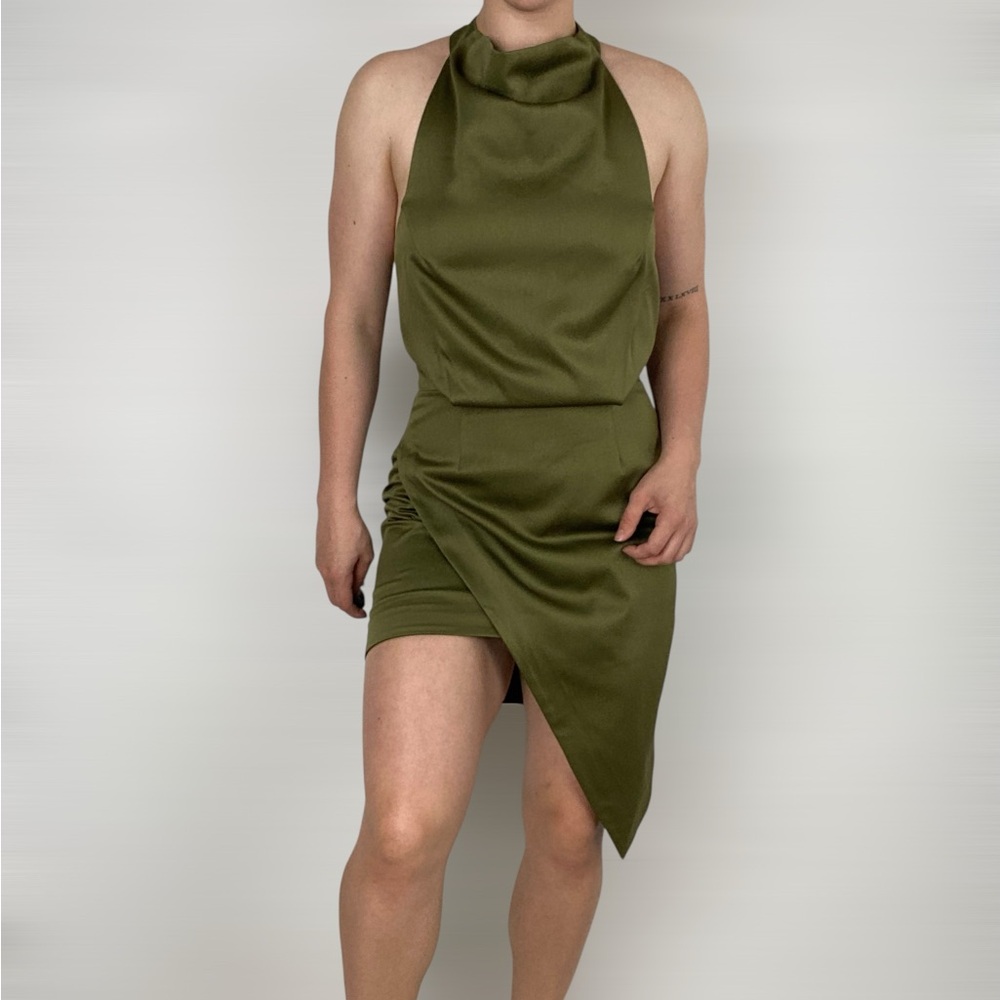 Elliatt Olive Green Halter Mini Dress